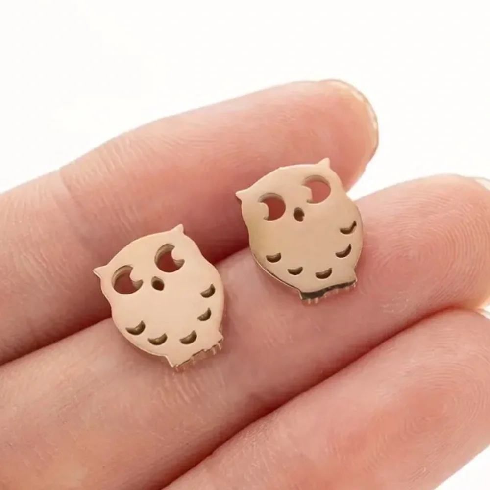 Owl Rose Gold Toned Stud Earrings - Picture 1 of 1
